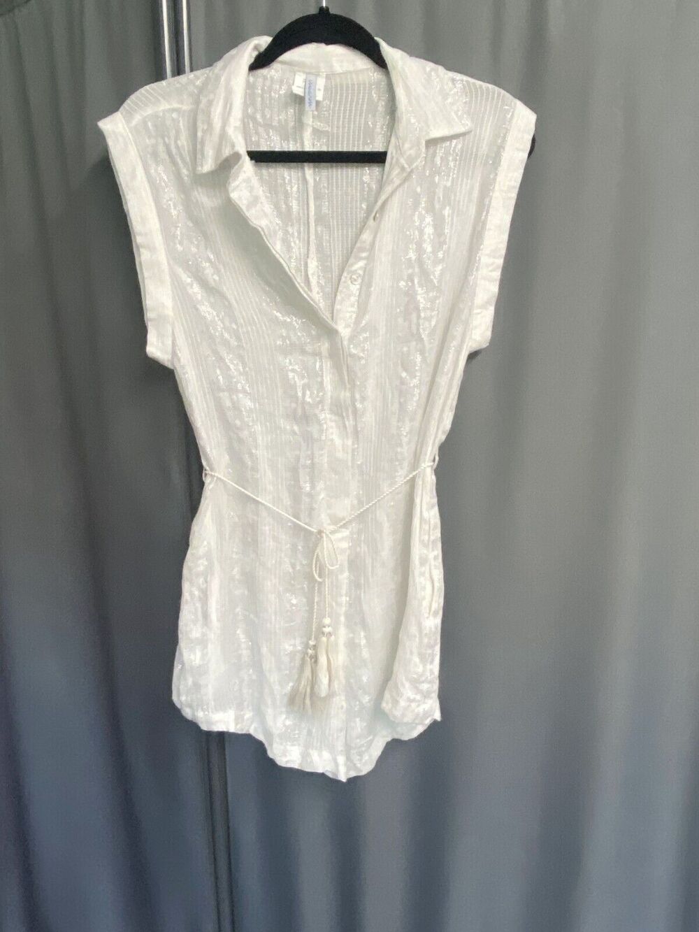 Isabella Rose Romper Swim Cover Up Women's Small White Metallic Collared B74